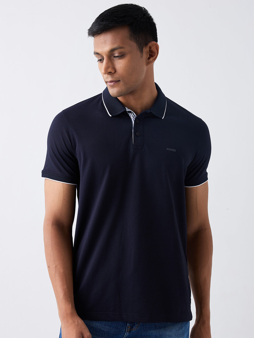 Spykar Navy Blue Slim Fit Casual T-Shirts For Men