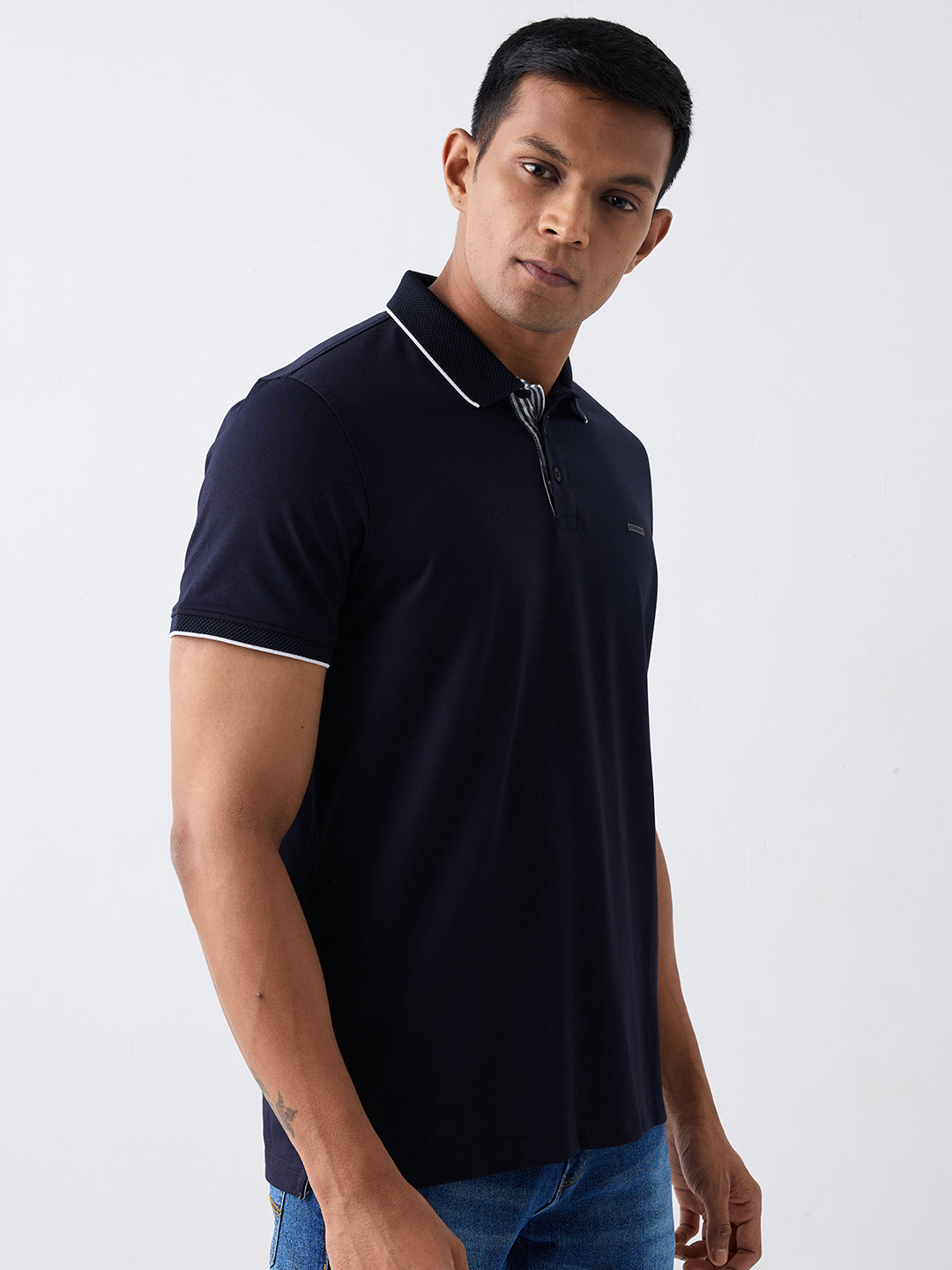 Spykar Navy Blue Slim Fit Casual T-Shirts For Men