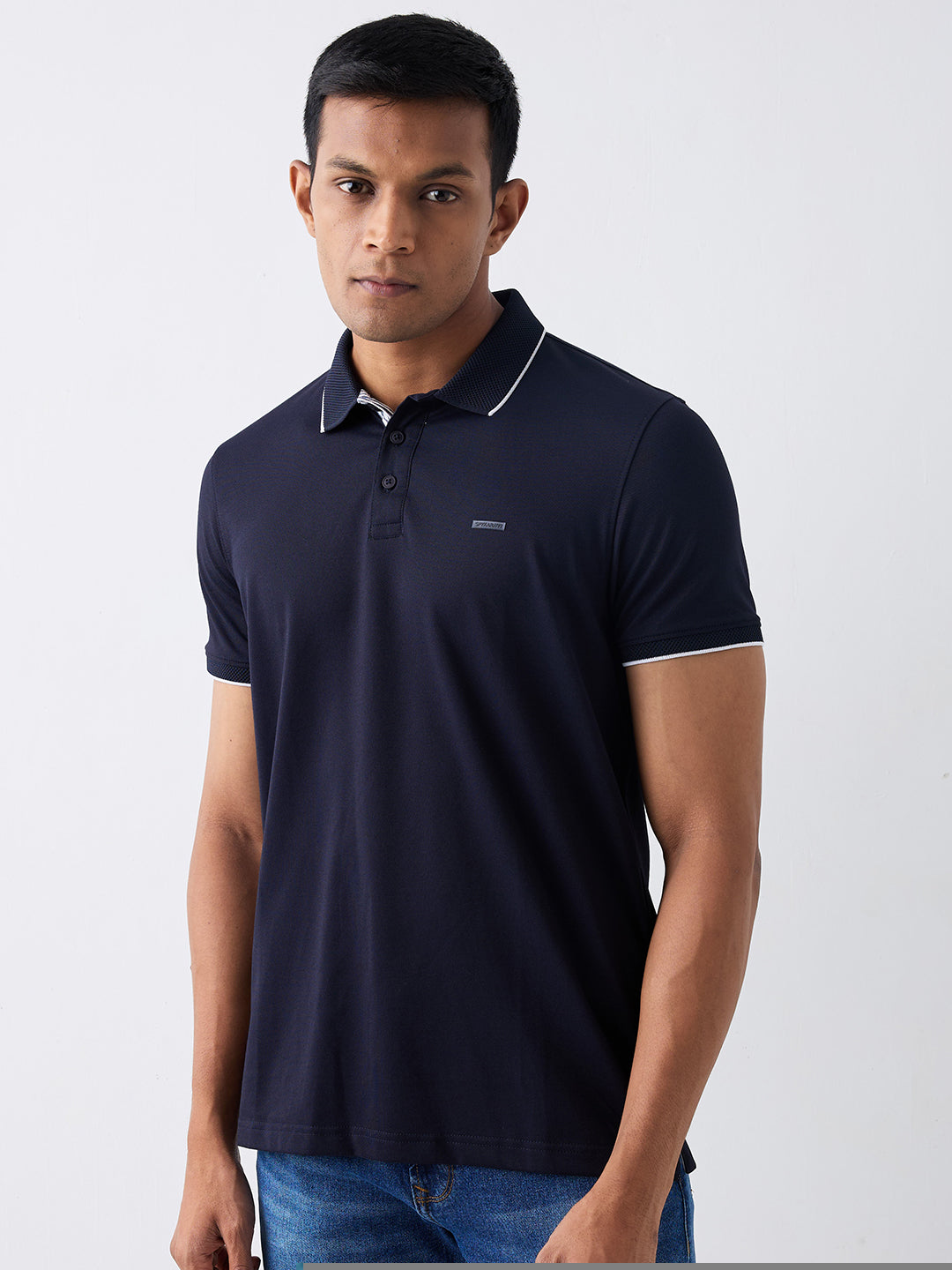 Spykar Navy Blue Slim Fit Casual T-Shirts For Men