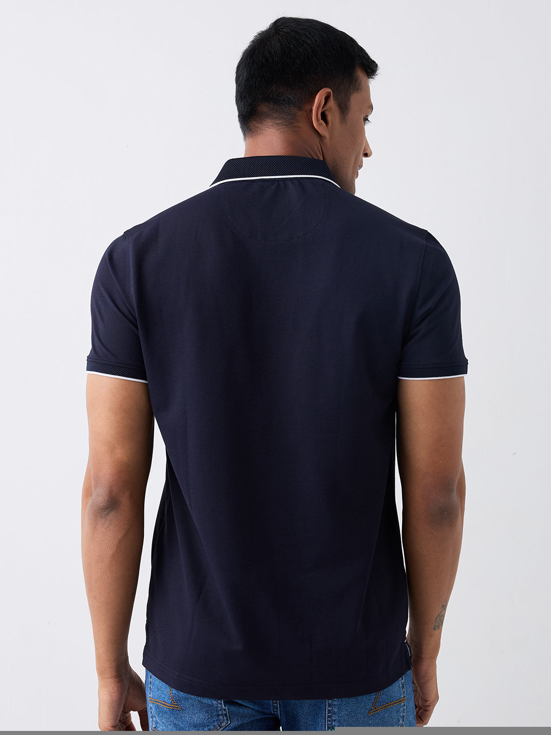 Spykar Navy Blue Slim Fit Casual T-Shirts For Men