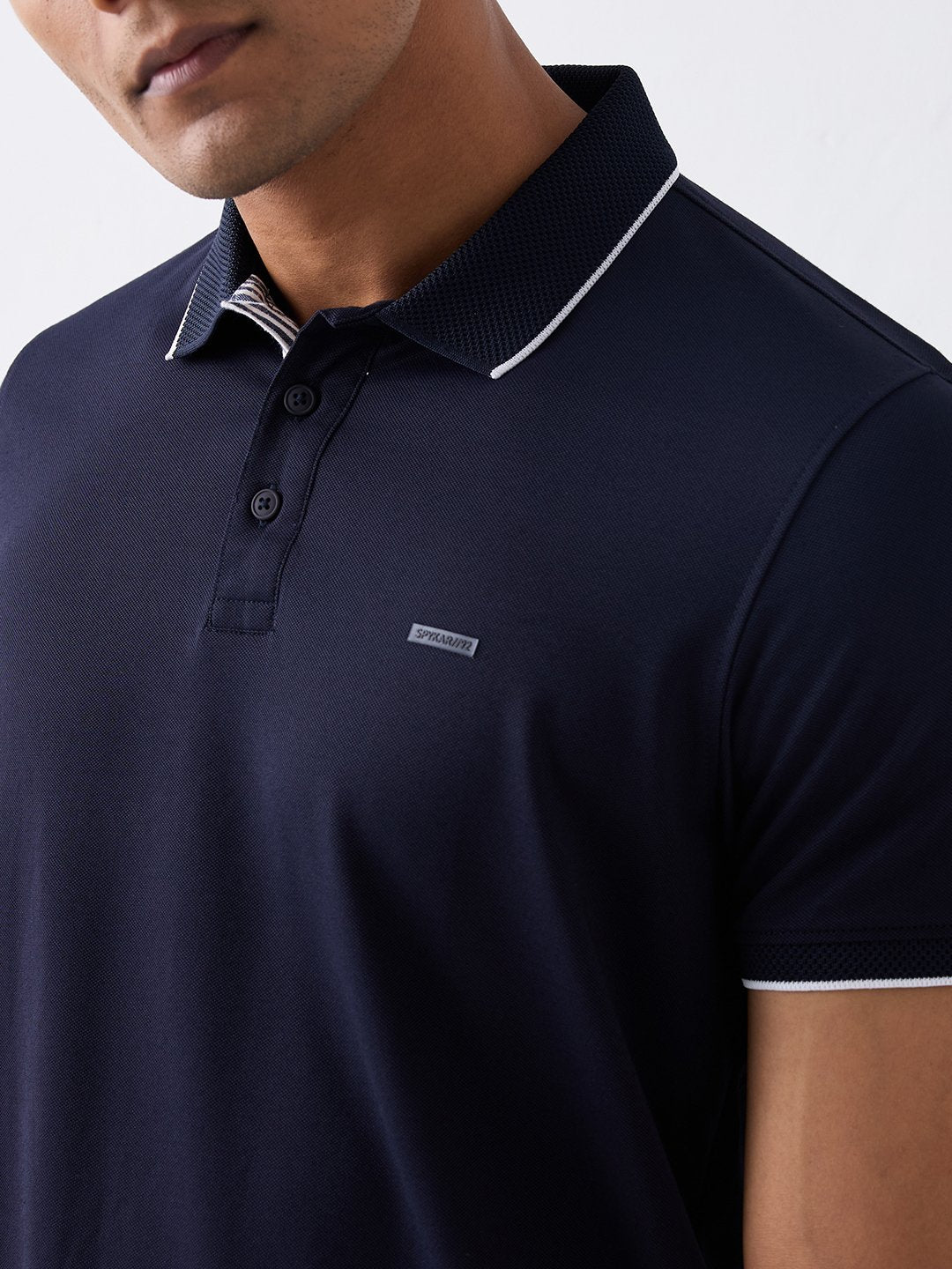 Spykar Navy Blue Slim Fit Casual T-Shirts For Men