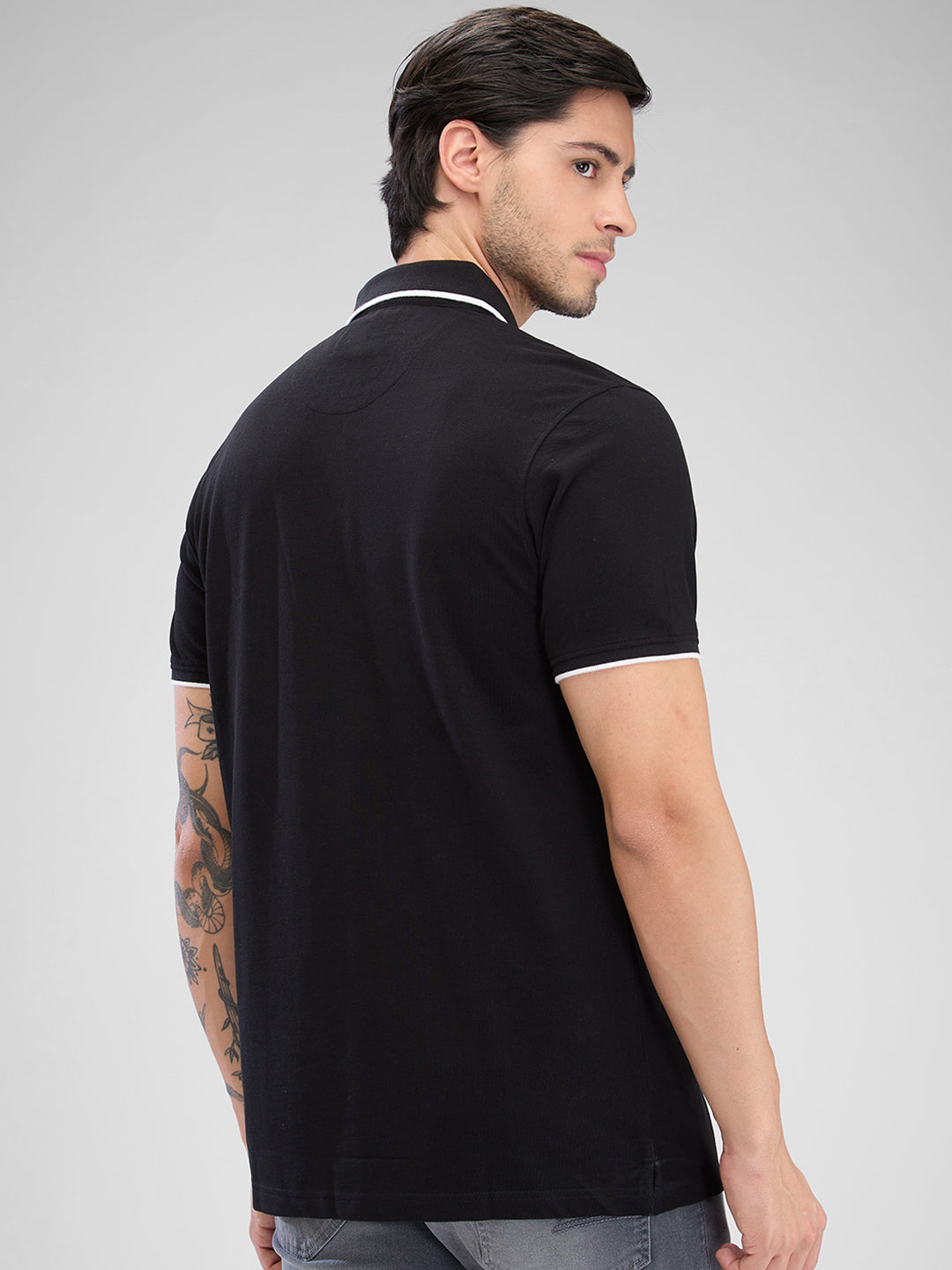 Spykar Black Cotton Half Sleeve  Tshirt For Men