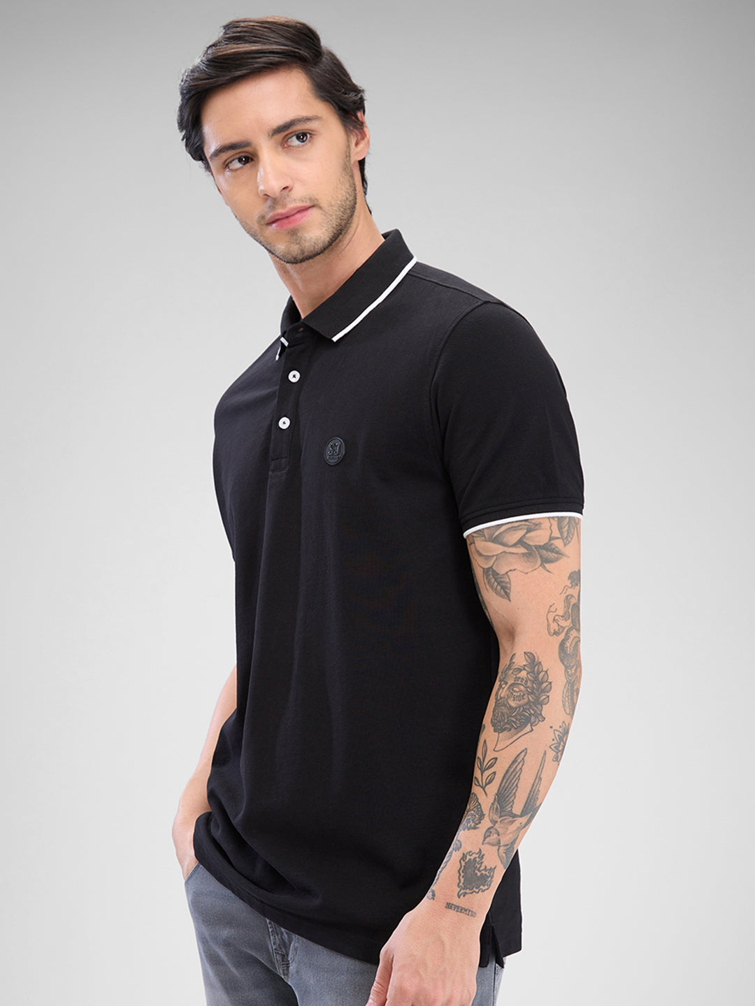 Spykar Black Cotton Half Sleeve  Tshirt For Men