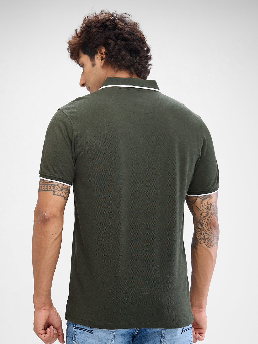 Spykar Rifle Green Cotton Half Sleeve  Tshirt For Men