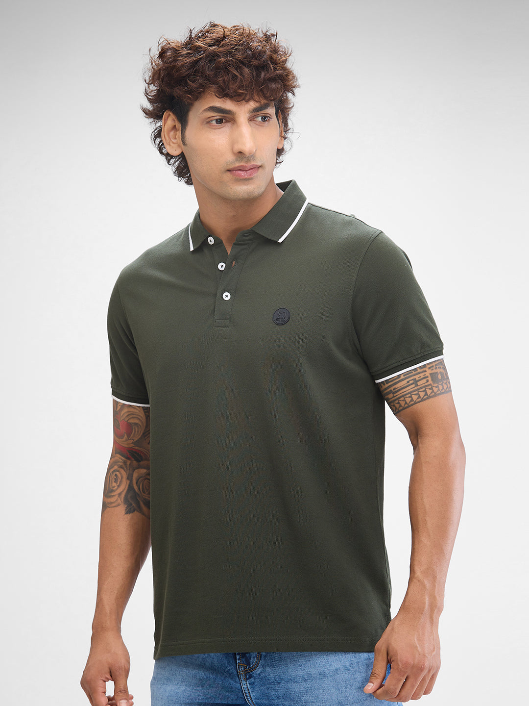 Spykar Rifle Green Cotton Half Sleeve  Tshirt For Men