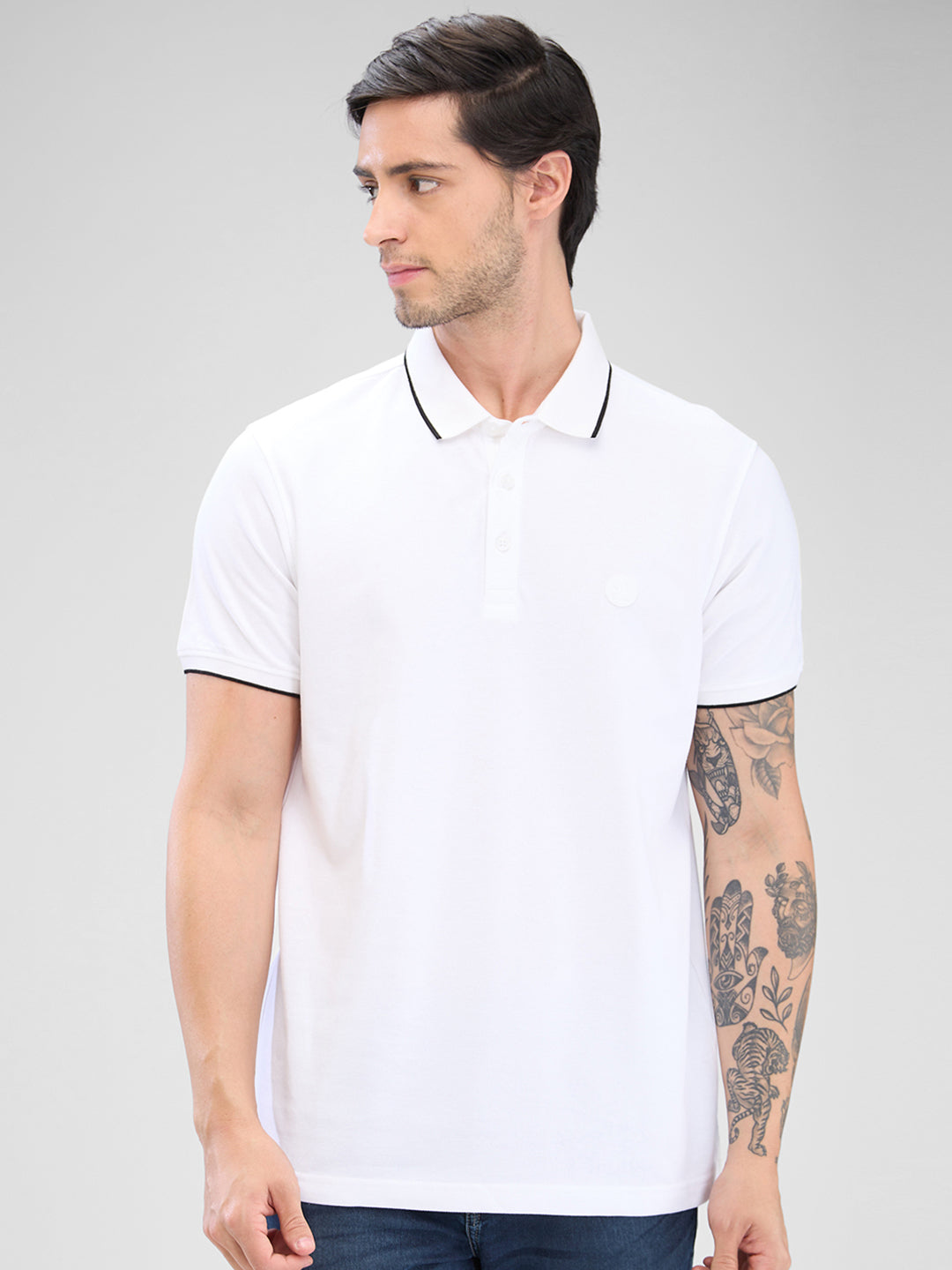 Spykar White Cotton Half Sleeve  Tshirt For Men