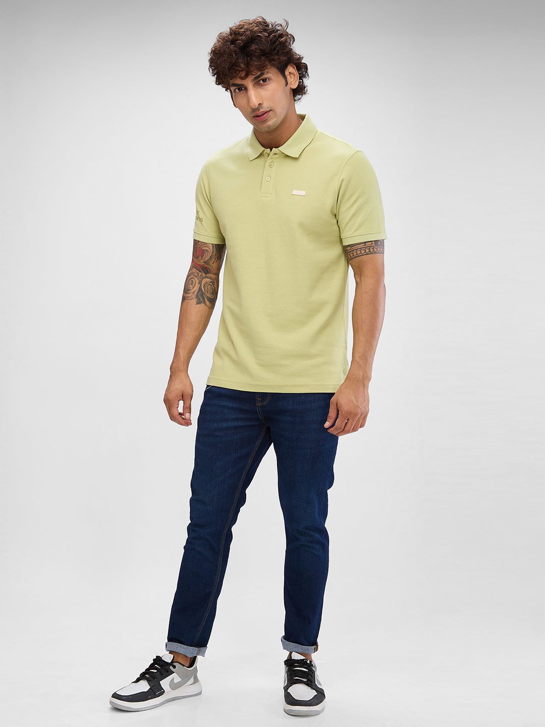 Spykar Beechnut Green Cotton Half Sleeve  Tshirt For Men