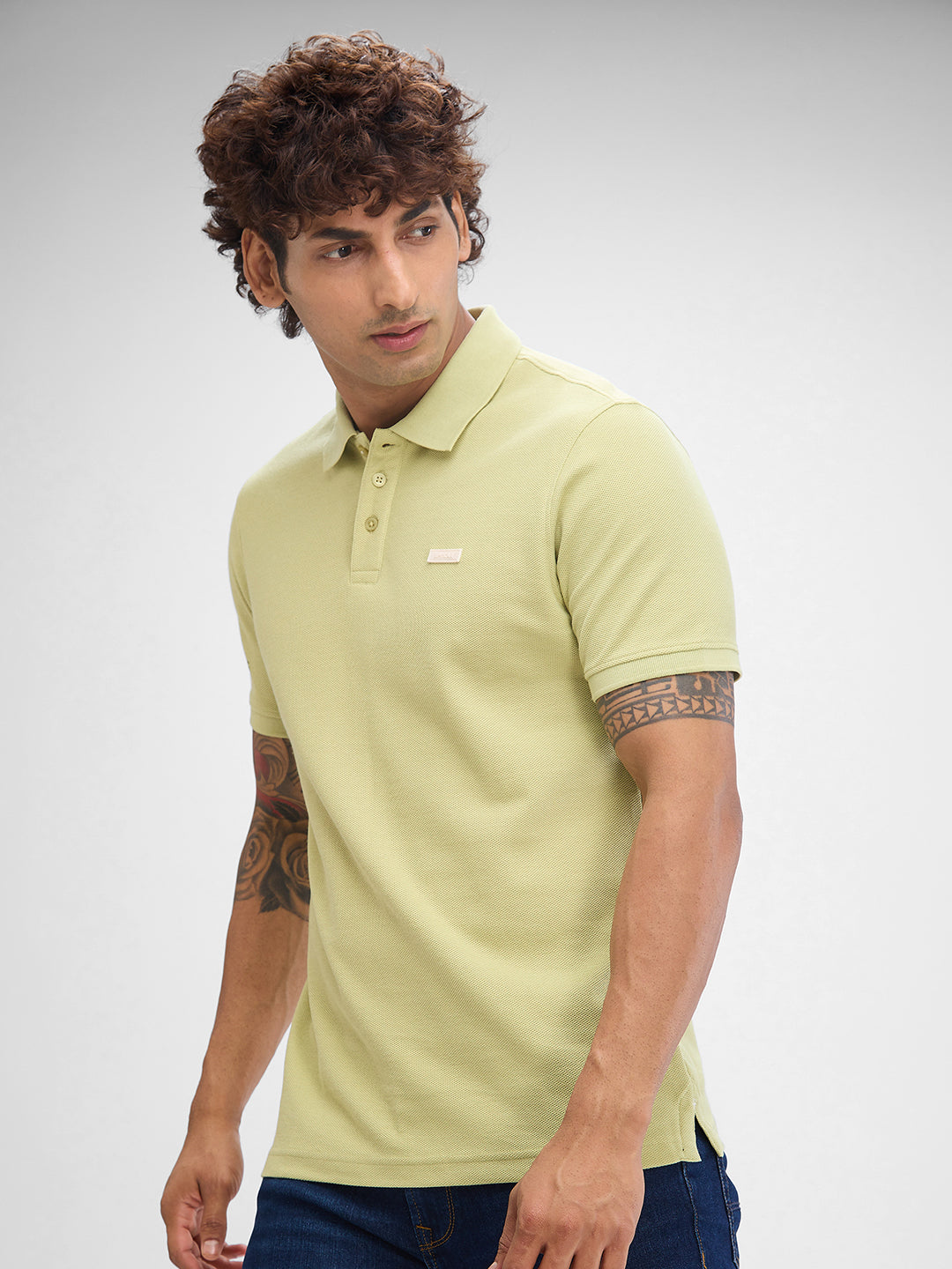 Spykar Beechnut Green Cotton Half Sleeve  Tshirt For Men