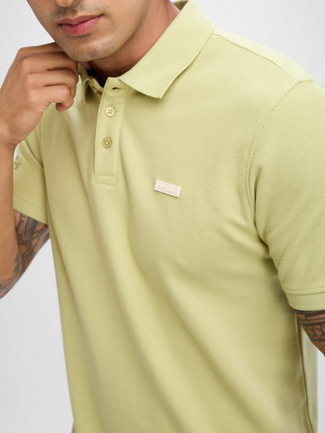 Spykar Beechnut Green Cotton Half Sleeve  Tshirt For Men