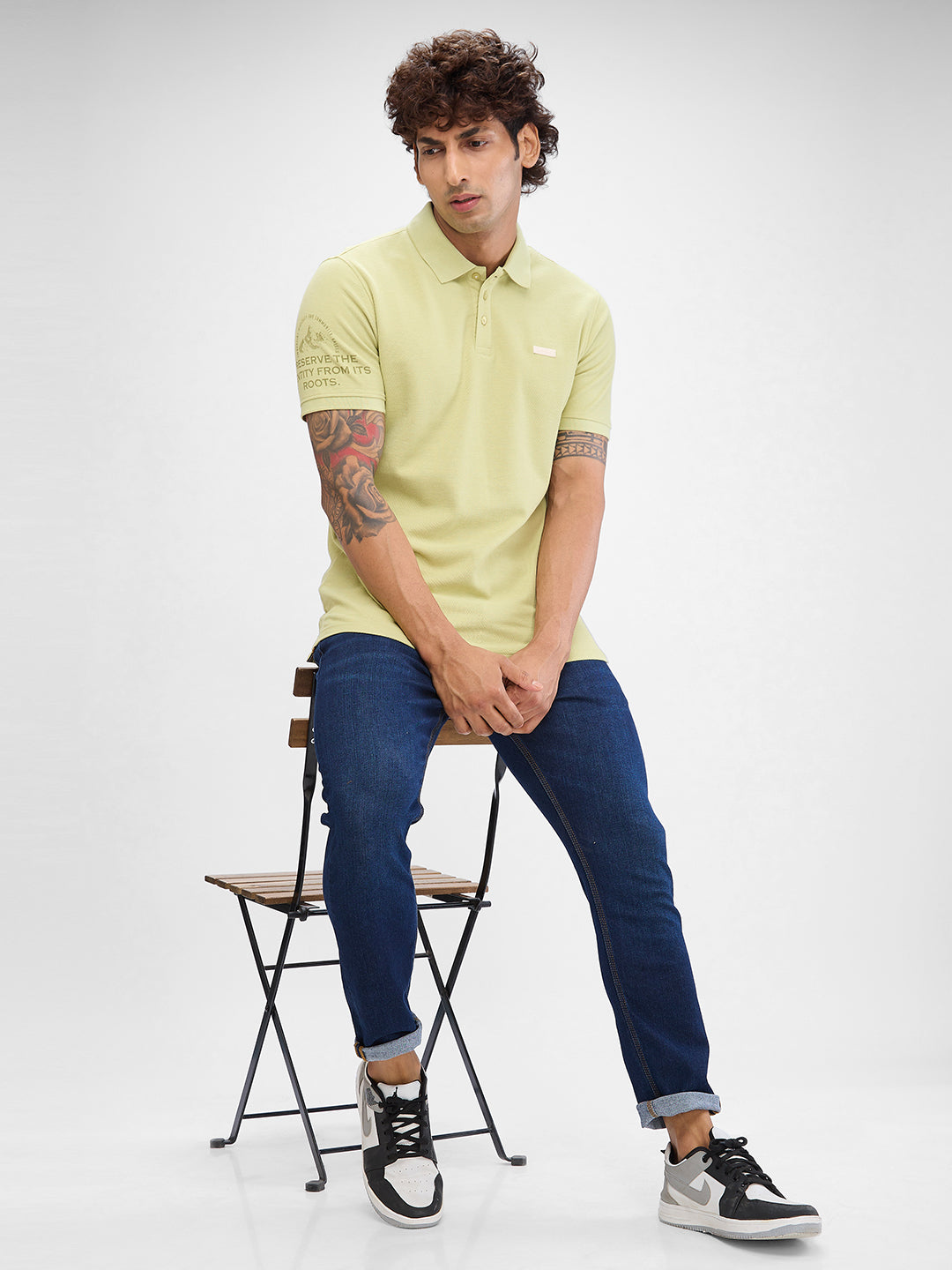 Spykar Beechnut Green Cotton Half Sleeve  Tshirt For Men