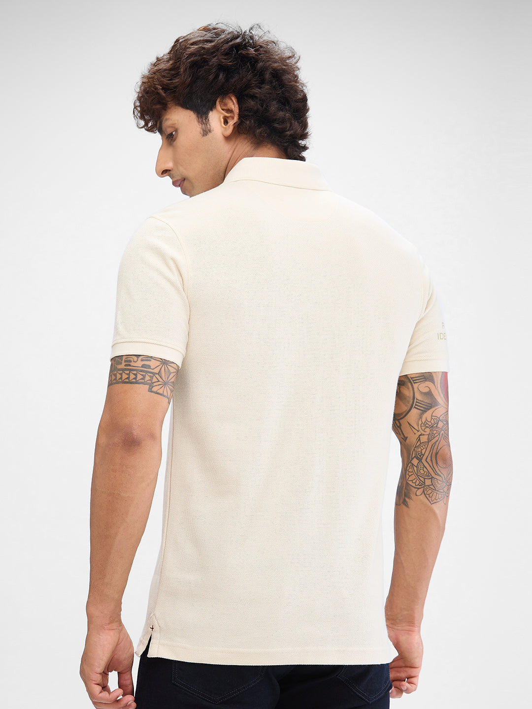 Spykar Cream White Cotton Half Sleeve  Tshirt For Men