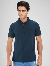 Men T-Shirt Blue Solid Slim Fit