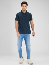 Men T-Shirt Blue Solid Slim Fit