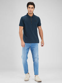 Men T-Shirt Blue Solid Slim Fit