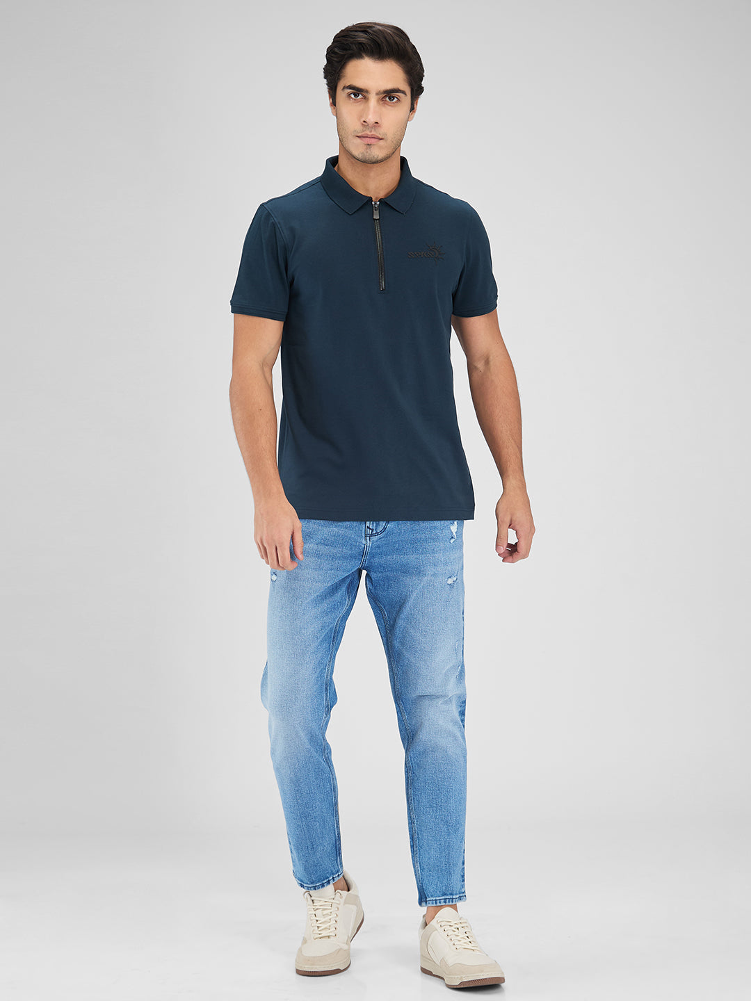 Men T-Shirt Blue Solid Slim Fit
