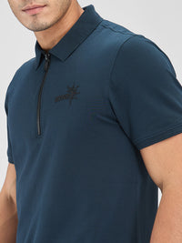 Men T-Shirt Blue Solid Slim Fit