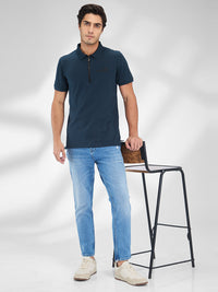 Men T-Shirt Blue Solid Slim Fit