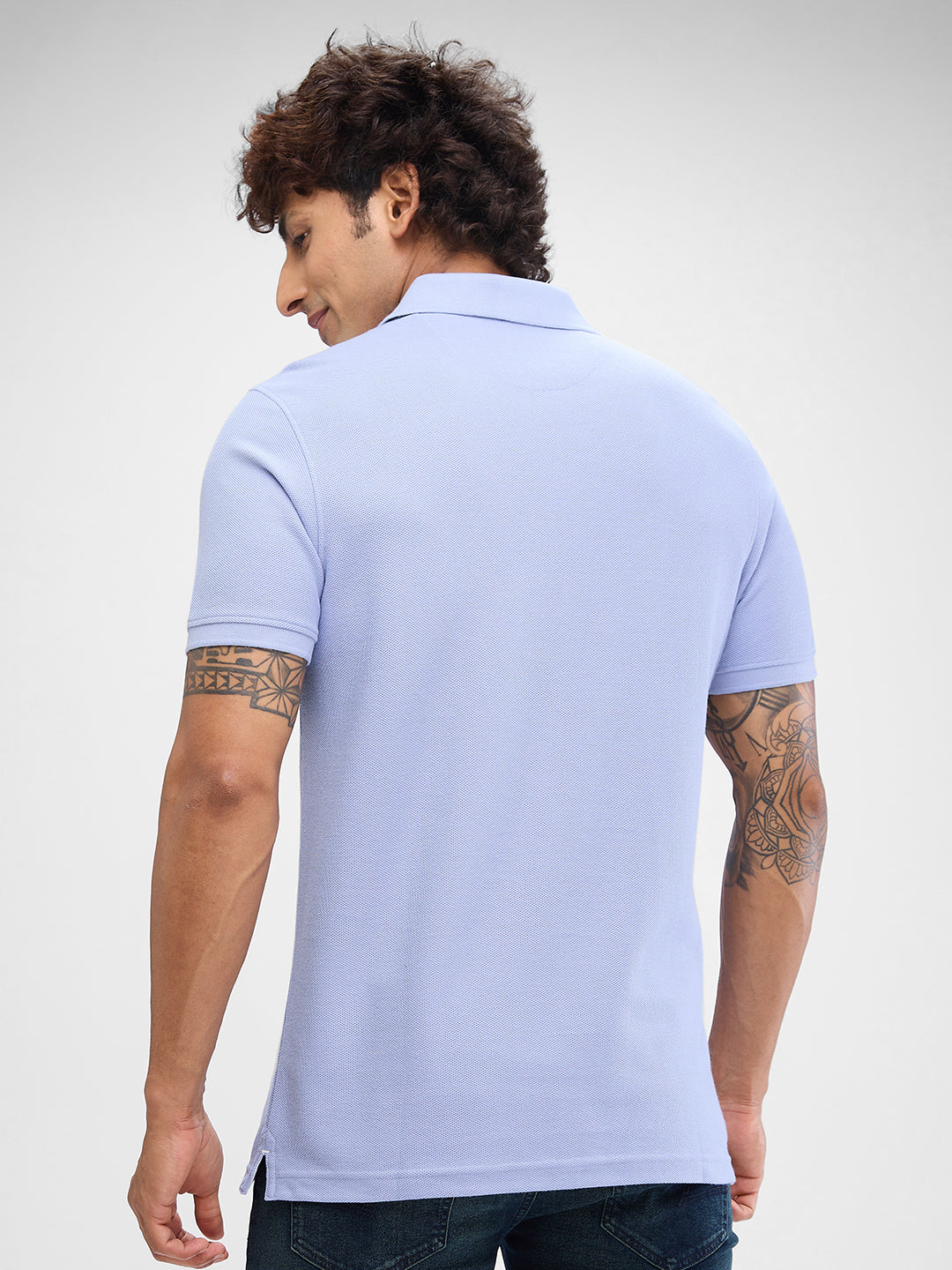 Spykar Heron Blue Cotton Poly Half Sleeve  Tshirt For Men