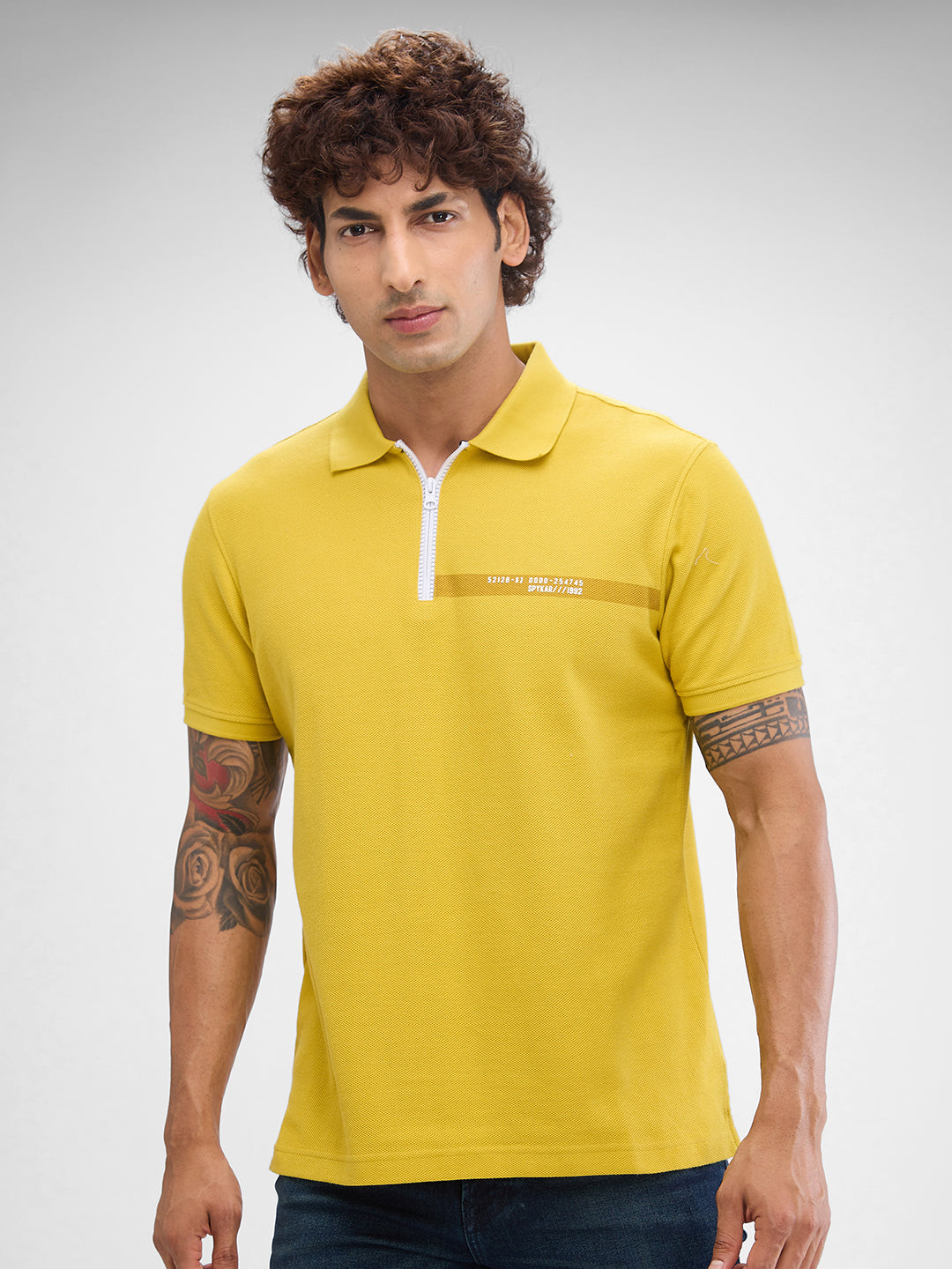 Spykar Sulphur Yellow Cotton Poly Half Sleeve  Tshirt For Men