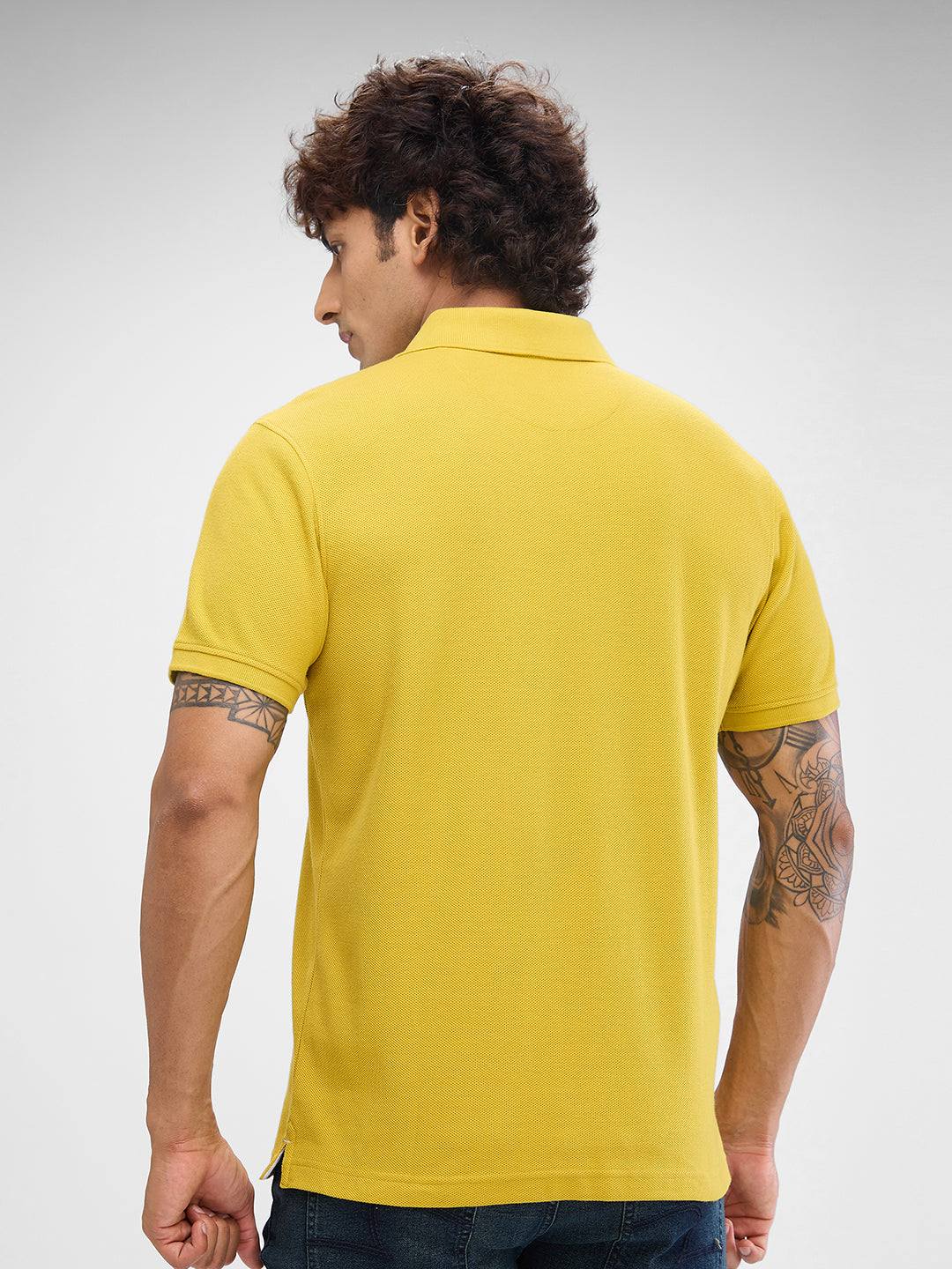 Spykar Sulphur Yellow Cotton Poly Half Sleeve  Tshirt For Men