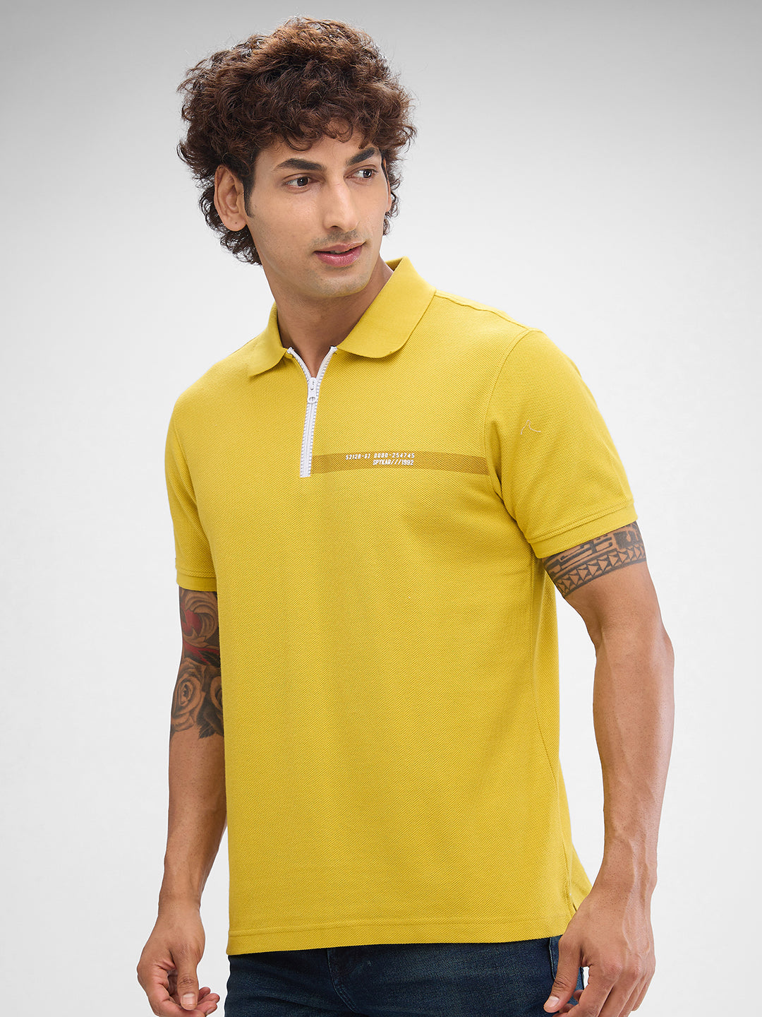 Spykar Sulphur Yellow Cotton Poly Half Sleeve  Tshirt For Men