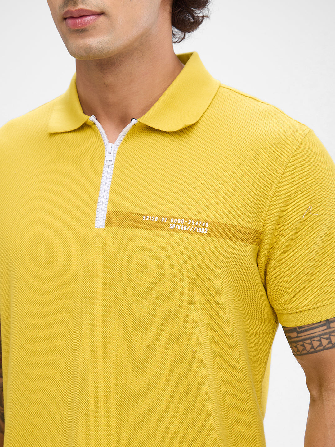 Spykar Sulphur Yellow Cotton Poly Half Sleeve  Tshirt For Men