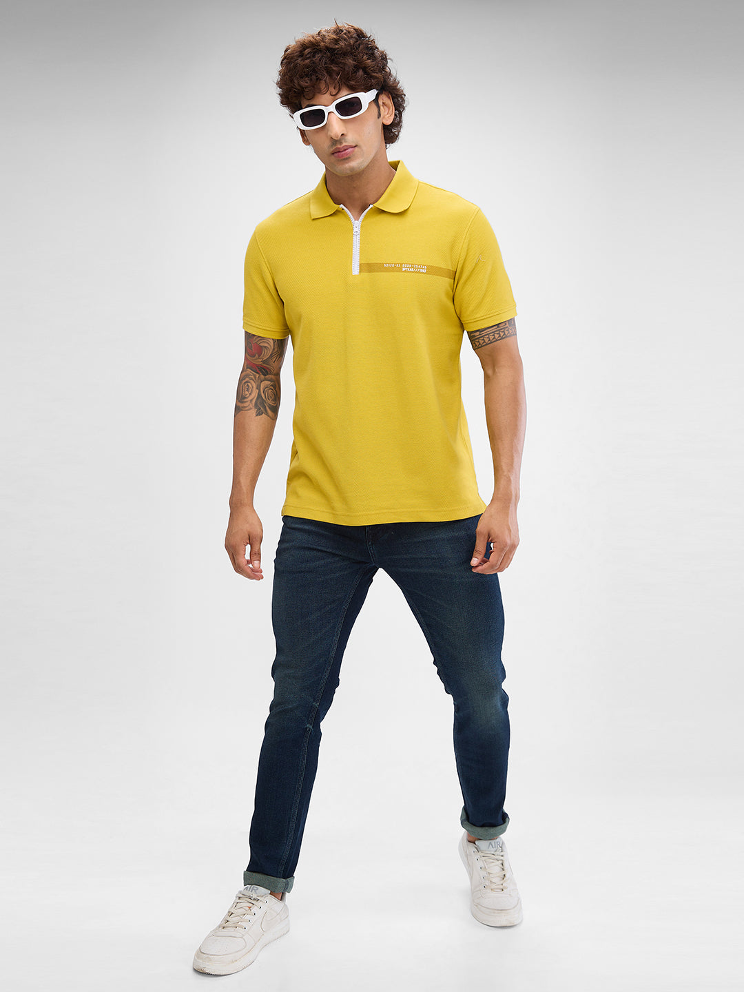 Spykar Sulphur Yellow Cotton Poly Half Sleeve  Tshirt For Men