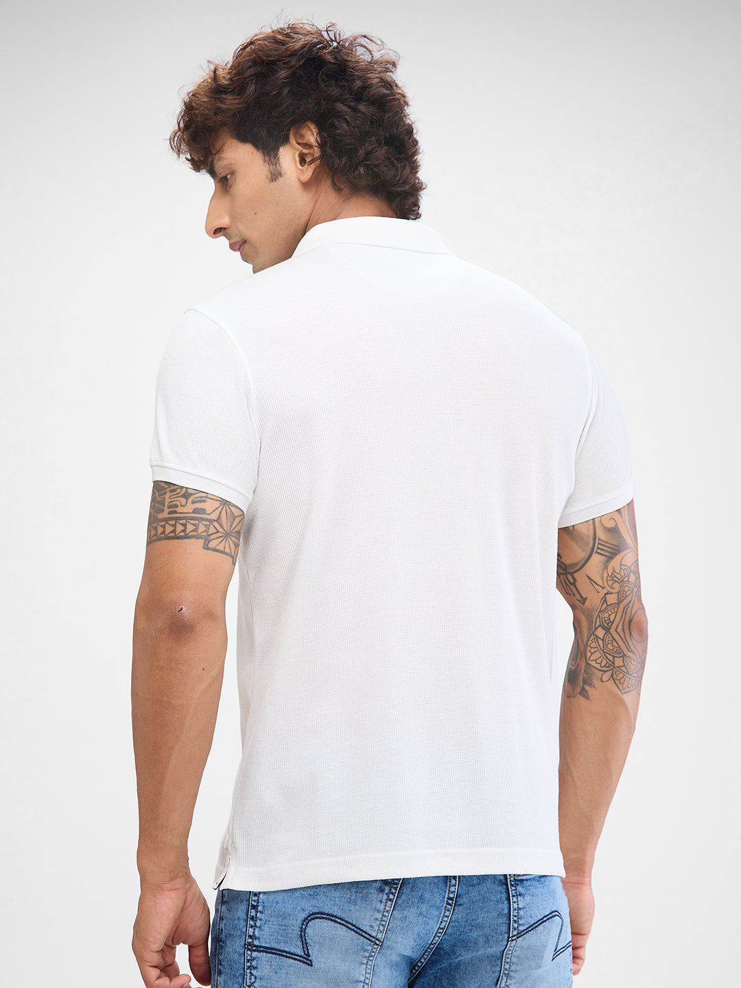 Spykar White Cotton Poly Half Sleeve  Tshirt For Men