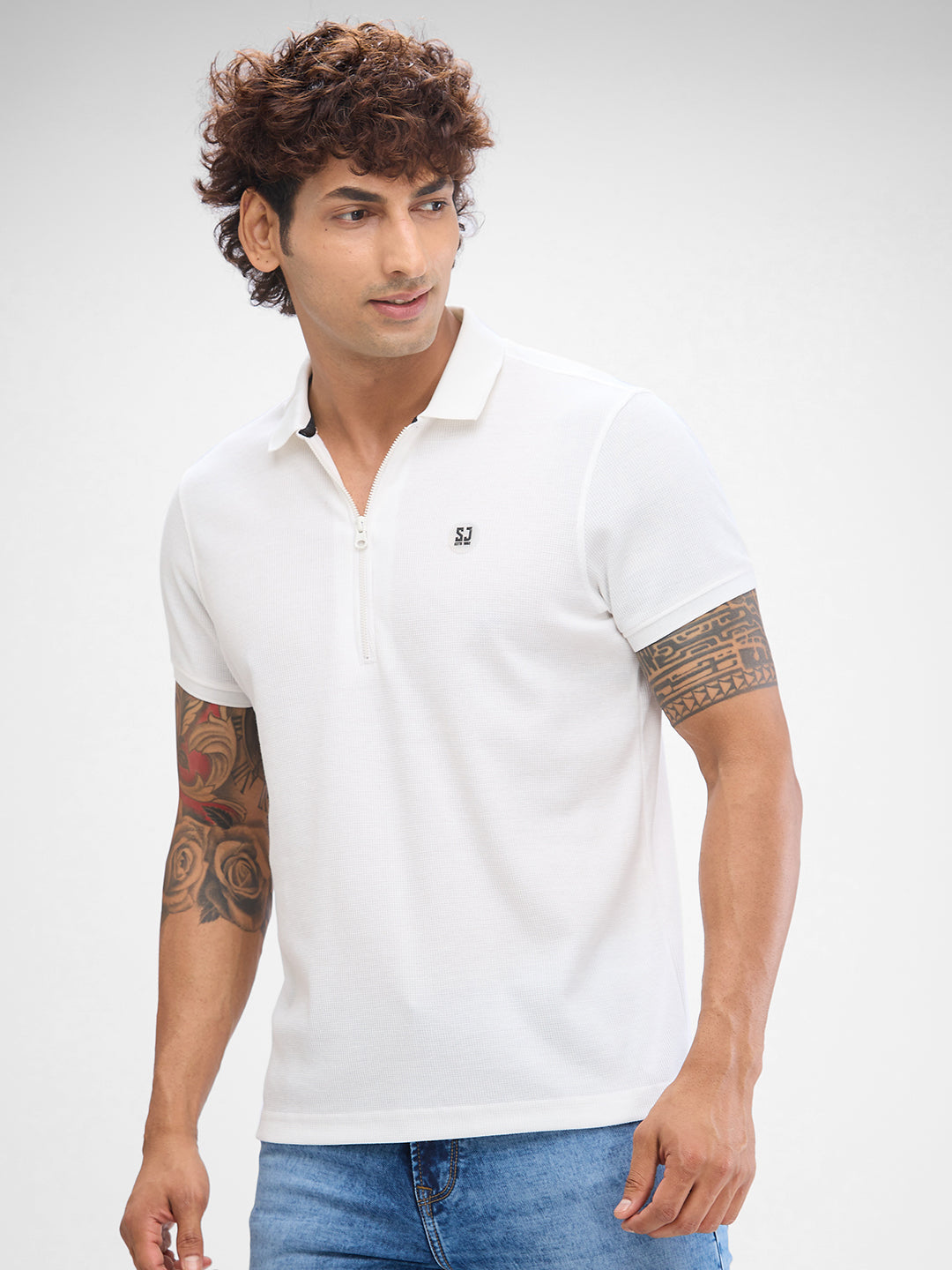 Spykar White Cotton Poly Half Sleeve  Tshirt For Men