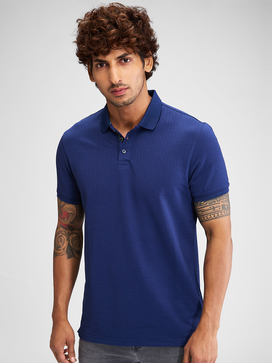 Spykar Men Solid Blue Slim Fit Half Sleeves T-Shirt