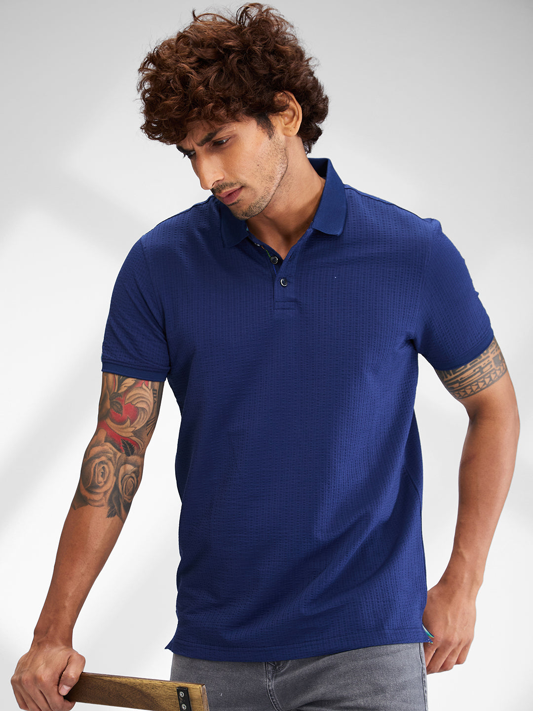 Spykar Men Solid Blue Slim Fit Half Sleeves T-Shirt