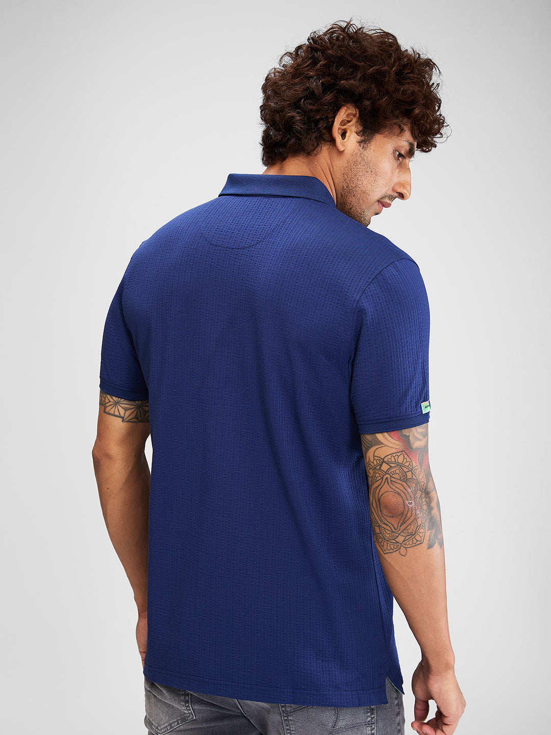 Spykar Men Solid Blue Slim Fit Half Sleeves T-Shirt