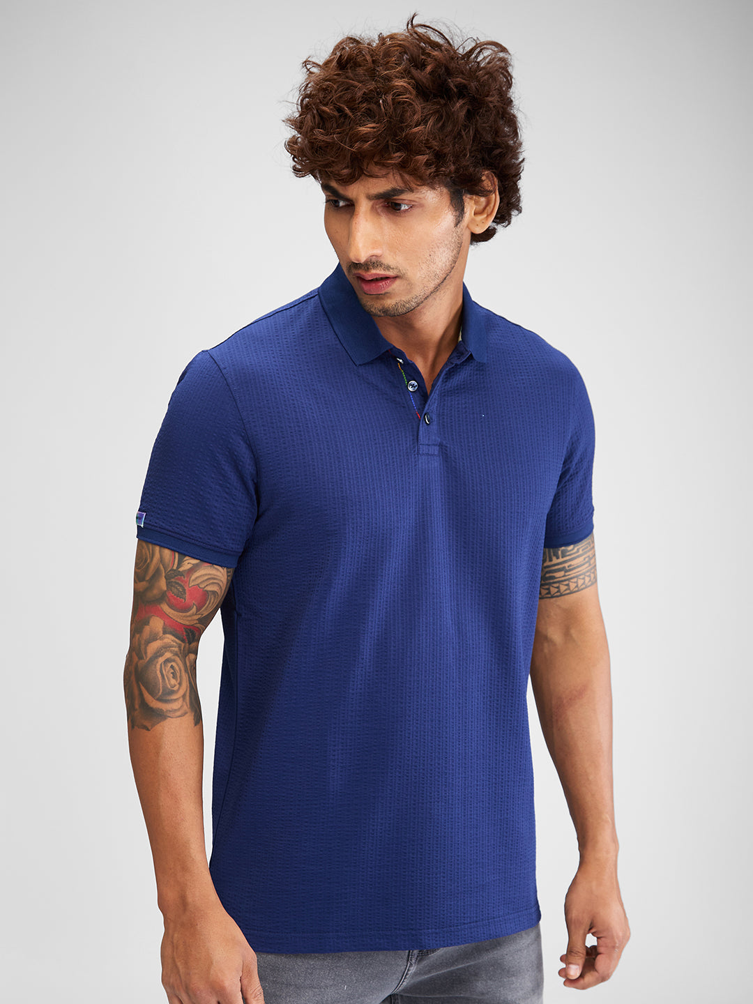 Spykar Men Solid Blue Slim Fit Half Sleeves T-Shirt