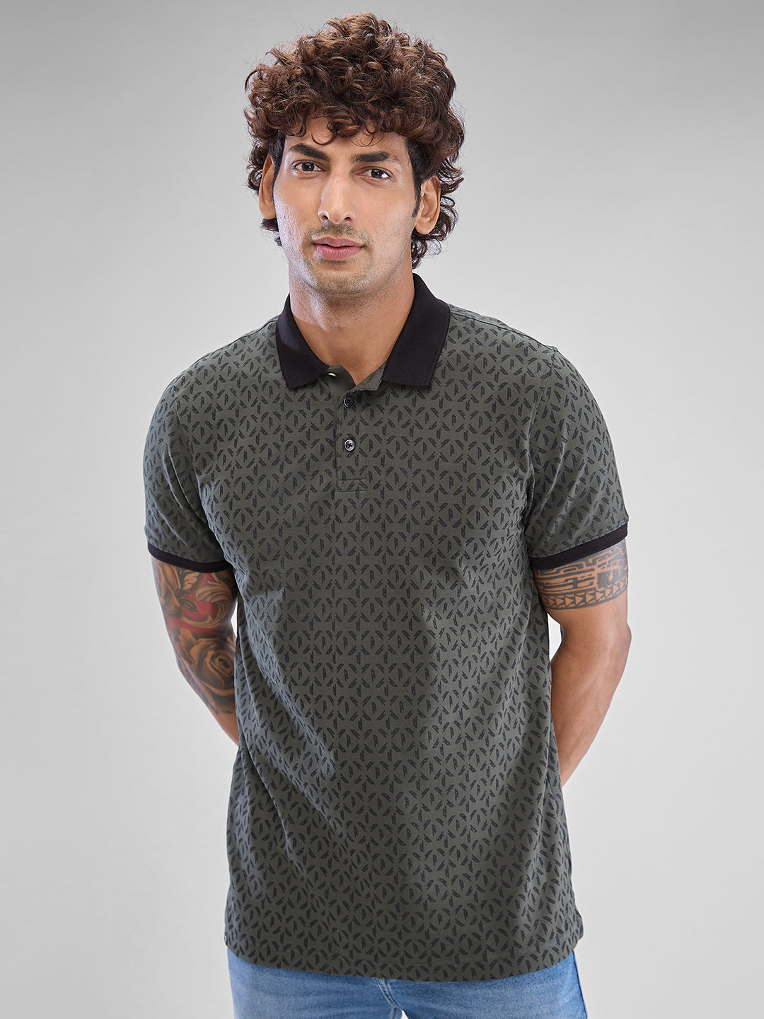 Spykar Cilantro Green Cotton Half Sleeve  Tshirt For Men