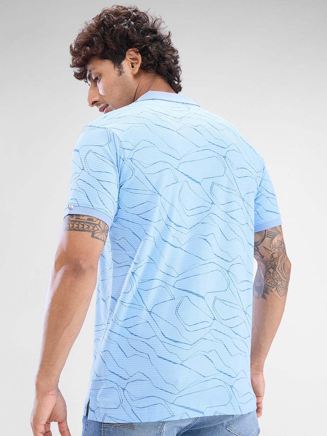 Spykar Powder Blue Cotton Poly Half Sleeve  Tshirt For Men