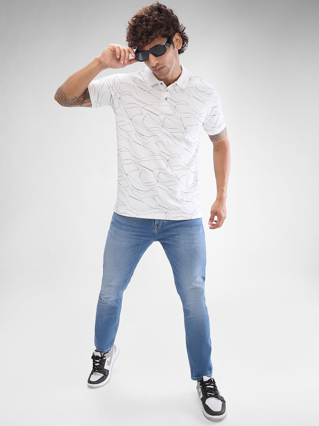 Spykar White Cotton Poly Half Sleeve  Tshirt For Men