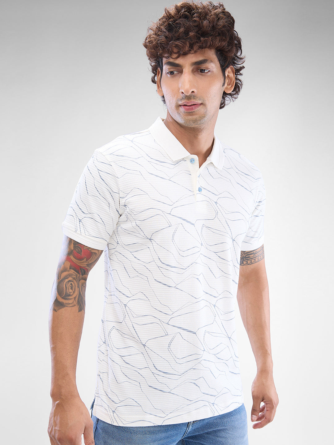 Spykar White Cotton Poly Half Sleeve  Tshirt For Men