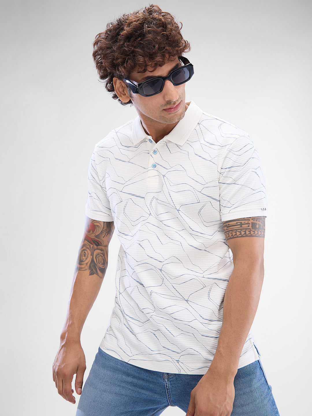 Spykar White Cotton Poly Half Sleeve  Tshirt For Men