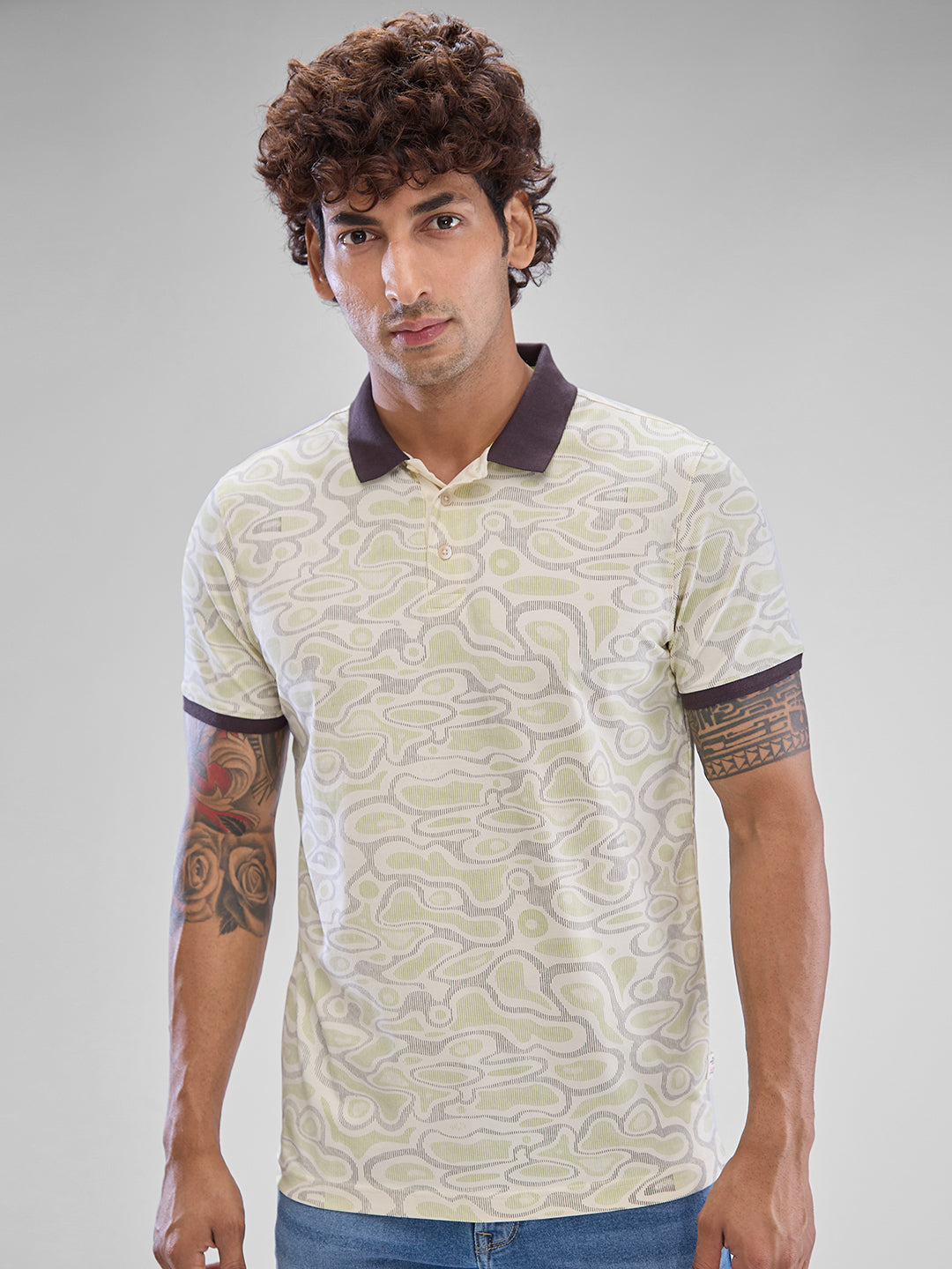 Spykar Cement Grey Cotton Half Sleeve  Tshirt For Men