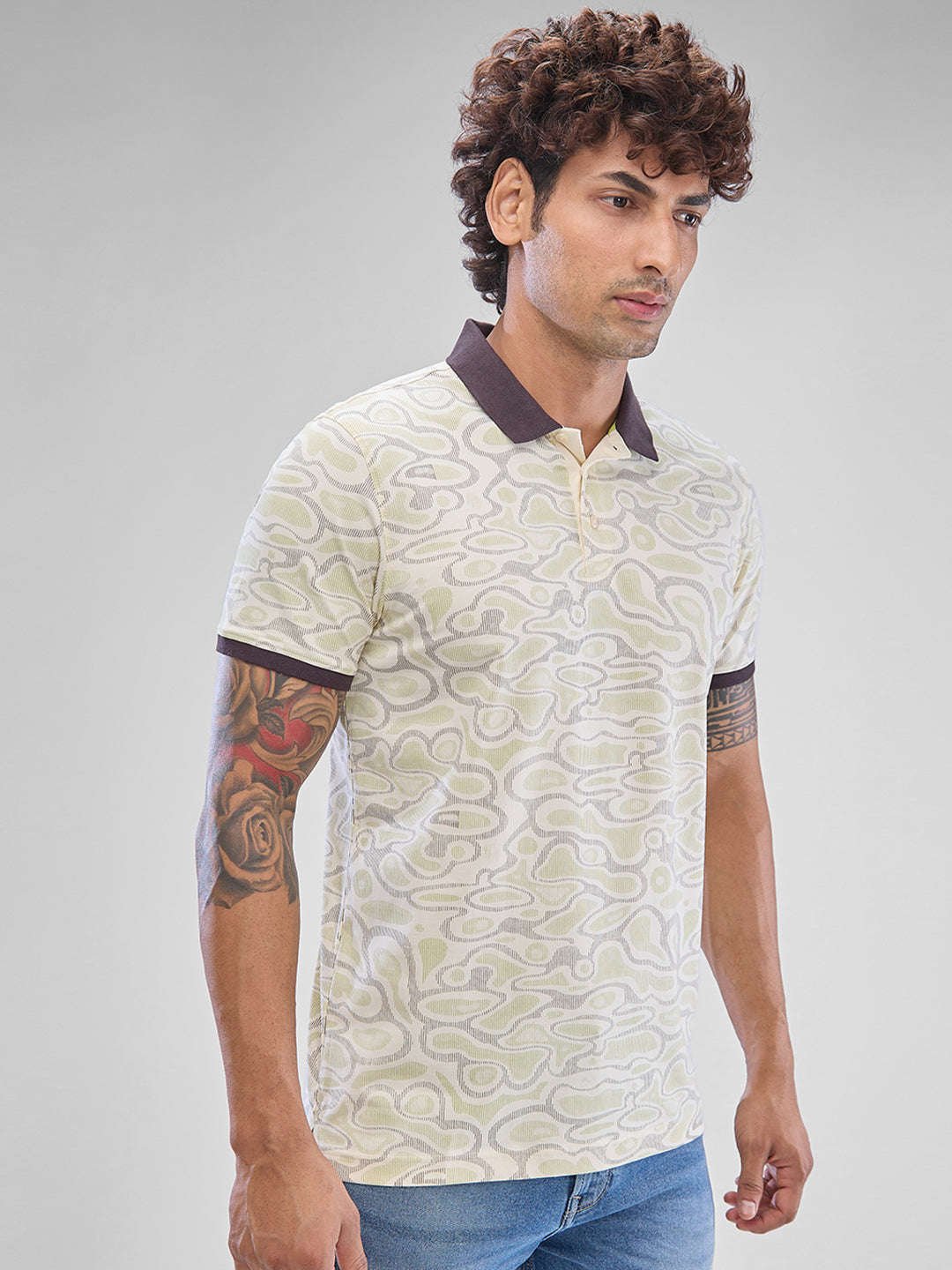 Spykar Cement Grey Cotton Half Sleeve  Tshirt For Men