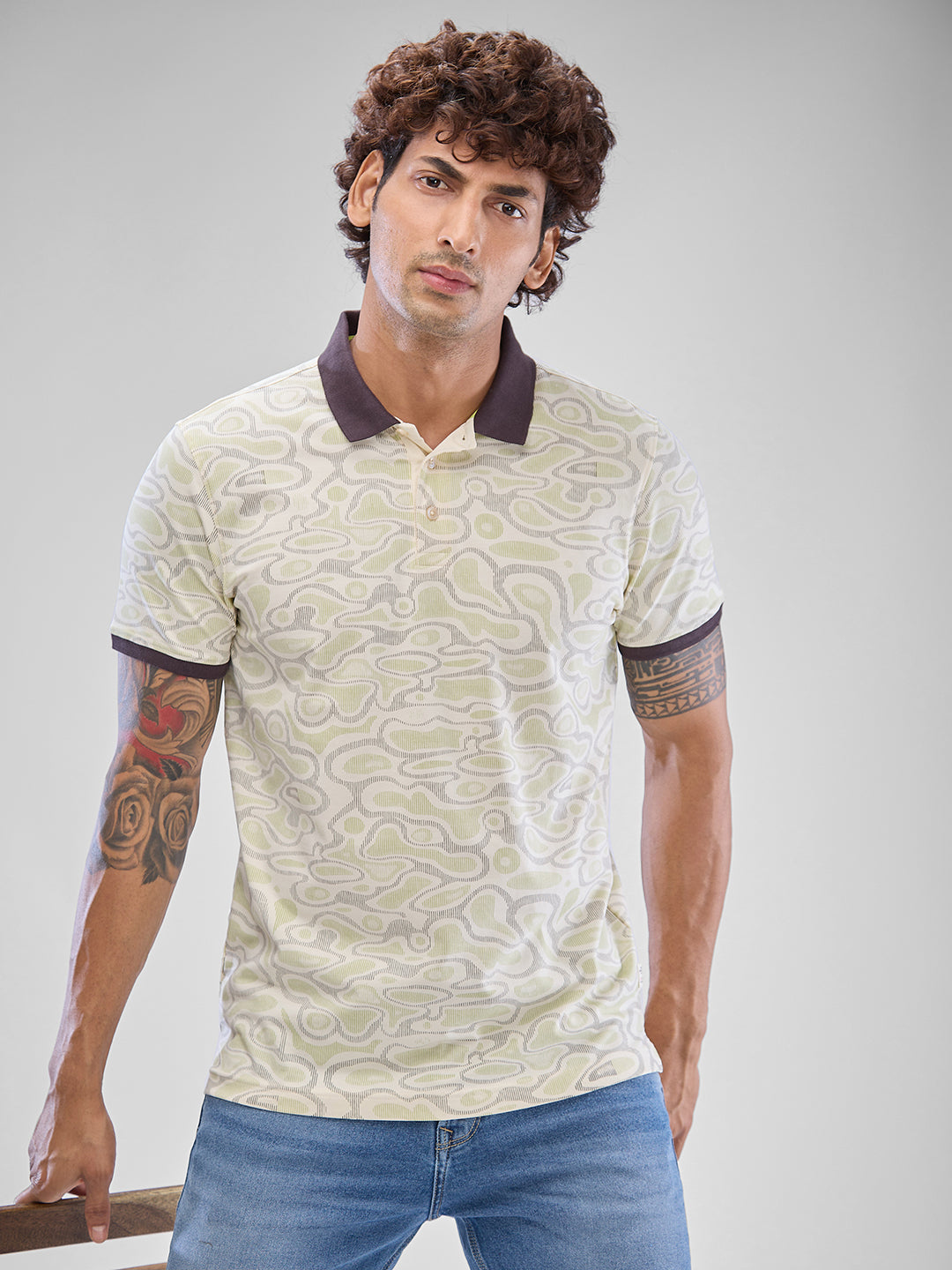 Spykar Cement Grey Cotton Half Sleeve  Tshirt For Men