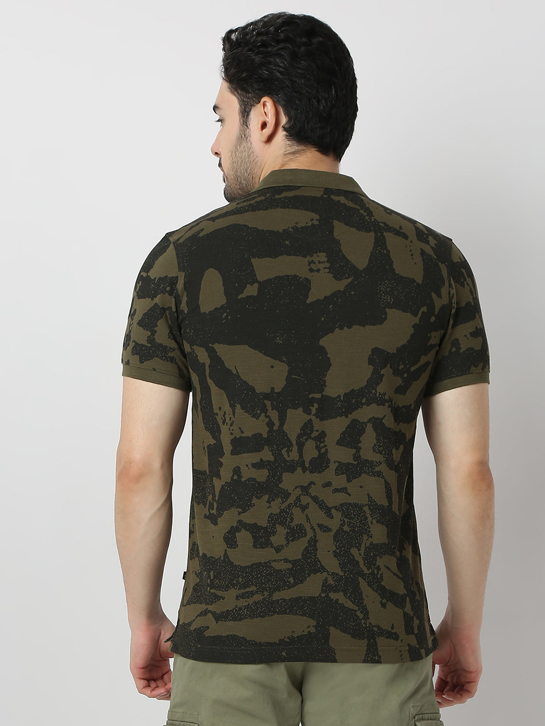 Spykar Military Green Cotton Half Sleeve T-shirt For Men