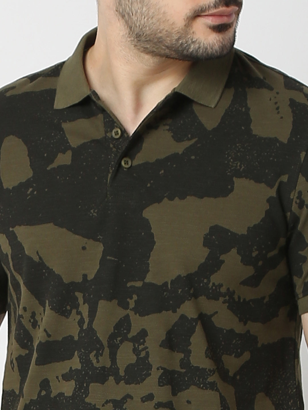 Spykar Military Green Cotton Half Sleeve T-shirt For Men