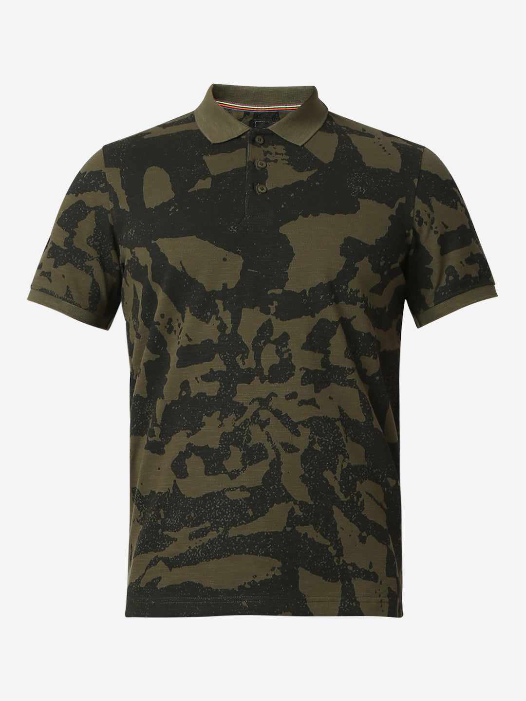 Spykar Military Green Cotton Half Sleeve T-shirt For Men