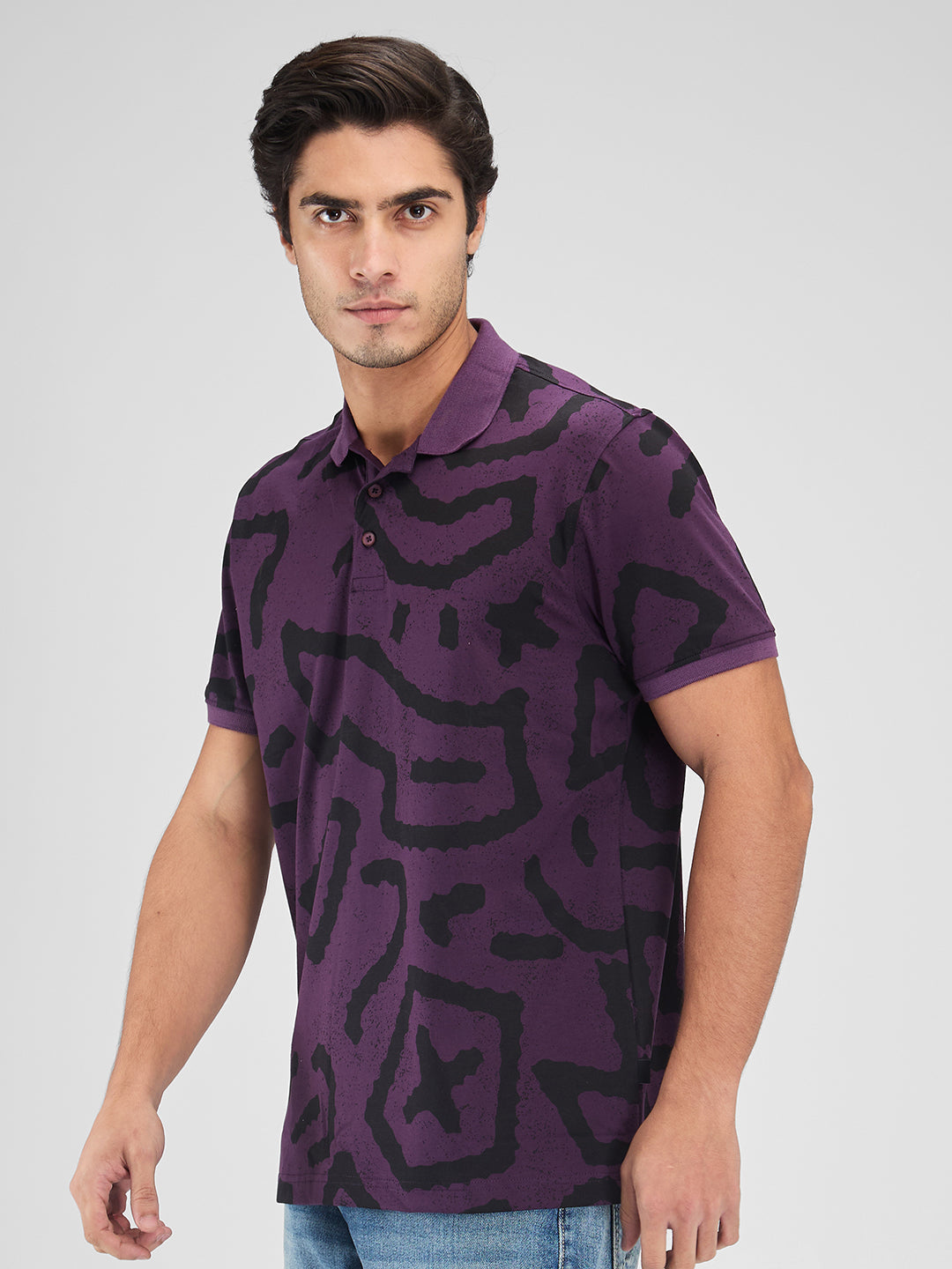 Spykar Men Printed Wine Slim Fit Half Sleeves T-Shirt