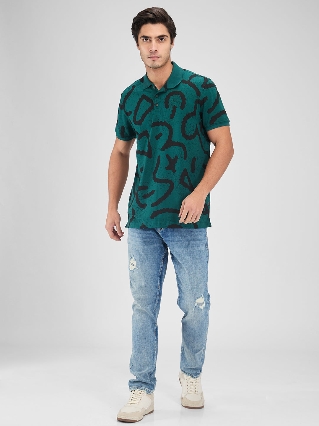 Spykar Men Printed Green Slim Fit Half Sleeves T-Shirt