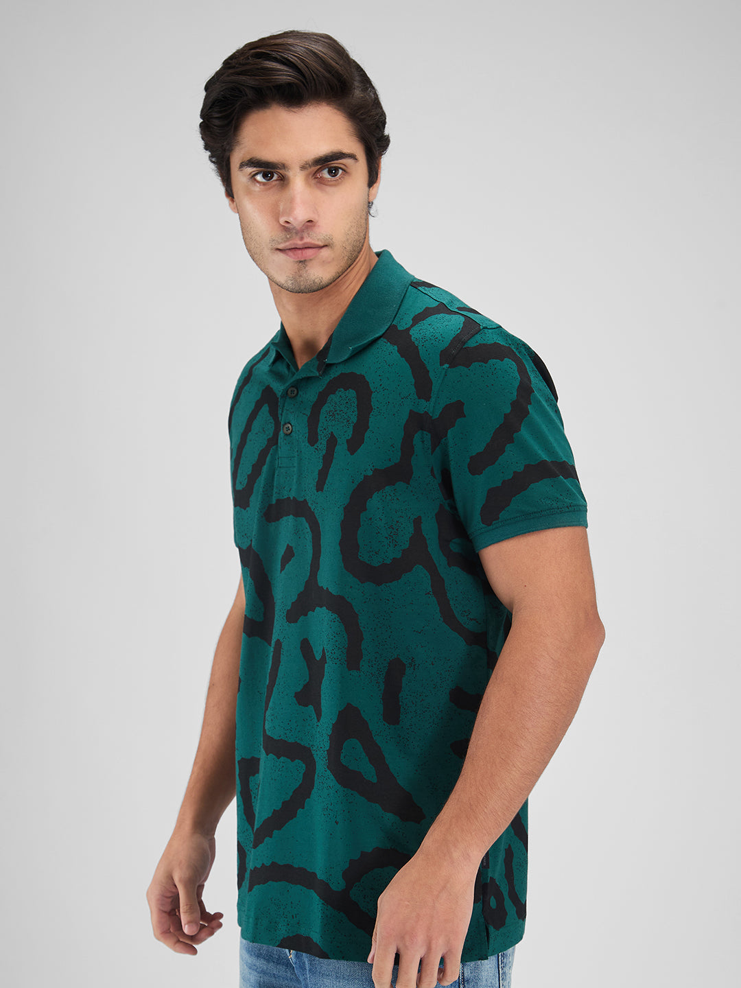 Spykar Men Printed Green Slim Fit Half Sleeves T-Shirt