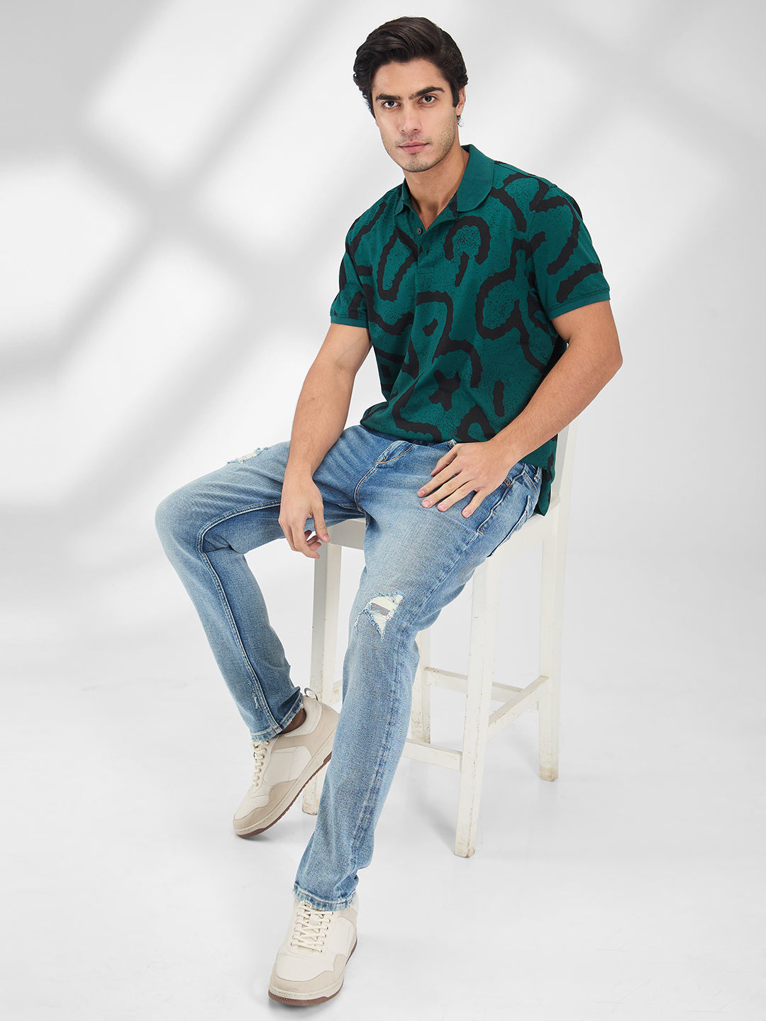 Spykar Men Printed Green Slim Fit Half Sleeves T-Shirt