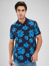 Men T-Shirt Blue Print Slim Fit