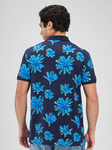 Men T-Shirt Blue Print Slim Fit